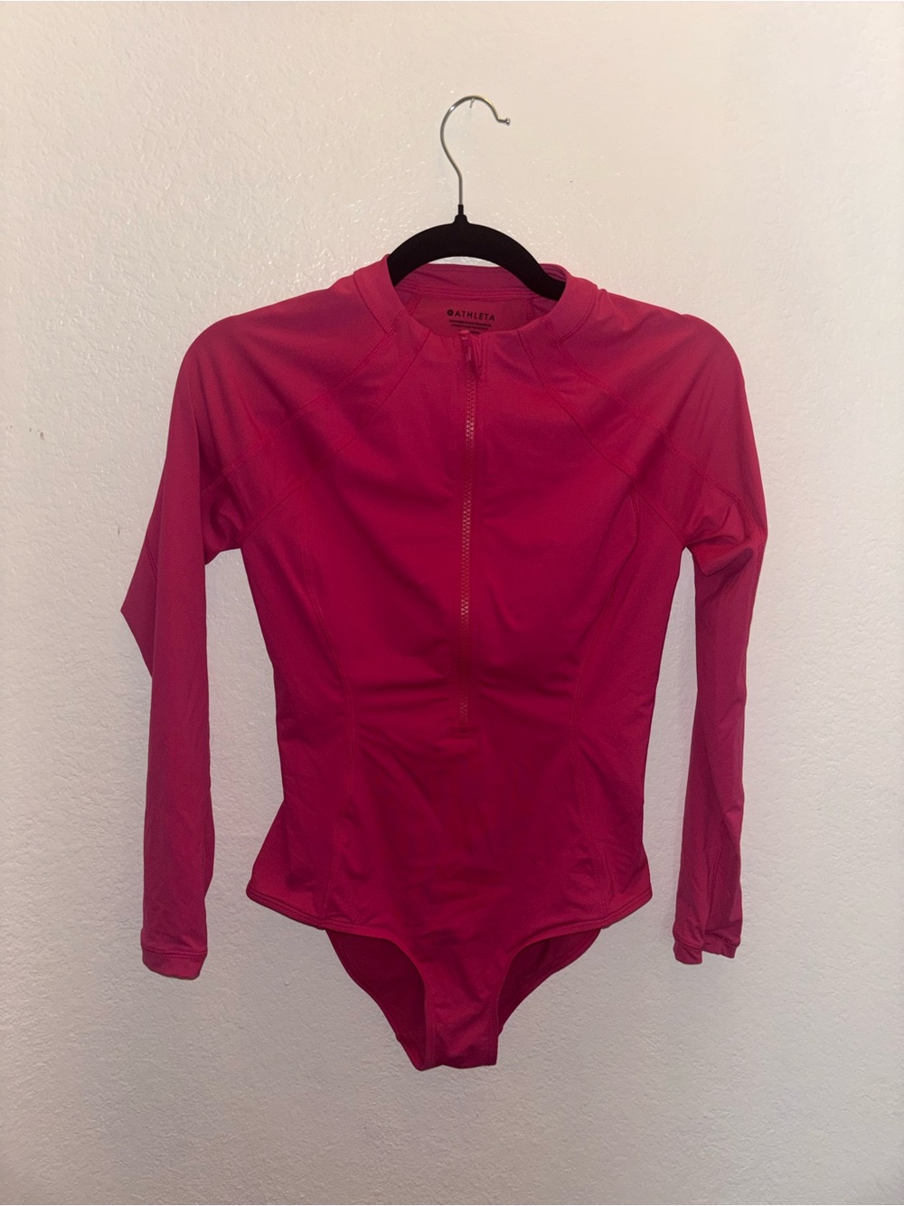 Athleta Long-Sleeve Zip-Front One-Piece Swimsuit - Fuchsia